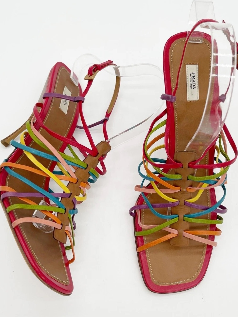 Prada Multicolor Strappy Leather Strap Sandals Heels